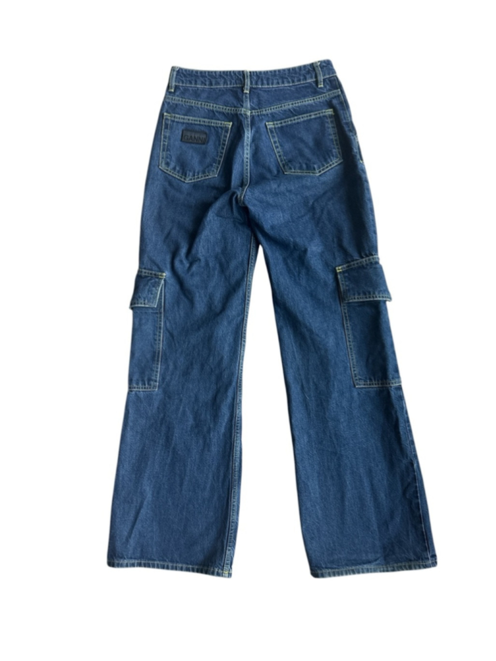 Ganni Angi Wide-Leg Jeans Cargo Pockets Bootcut Size 26 Medium Wash Loose Fit - Picture 4 of 8